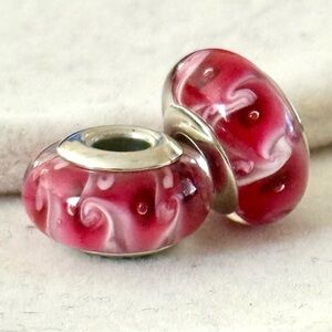 Pink Swirl Murano Glass Charms set fit Pandora bracelets
